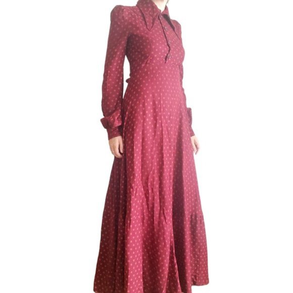 Vintage Dresses & Skirts - Vintage red pink polka dot long sleeve maxi dress